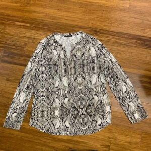 INC International Concepts Snakeskin Print‎ Long Sleeve Blouse Womens Size XL
